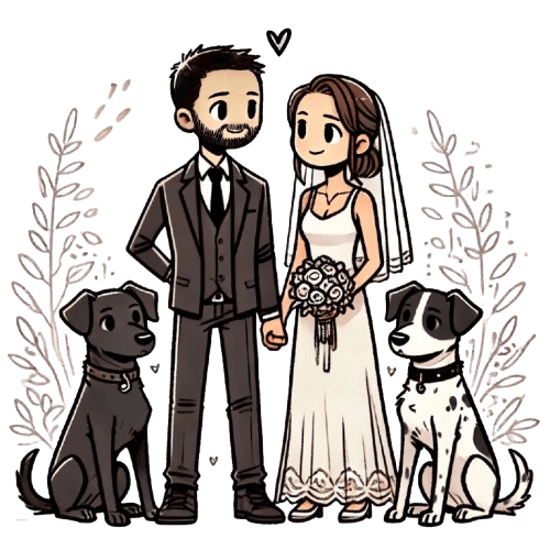 2 people getting married and two dogs